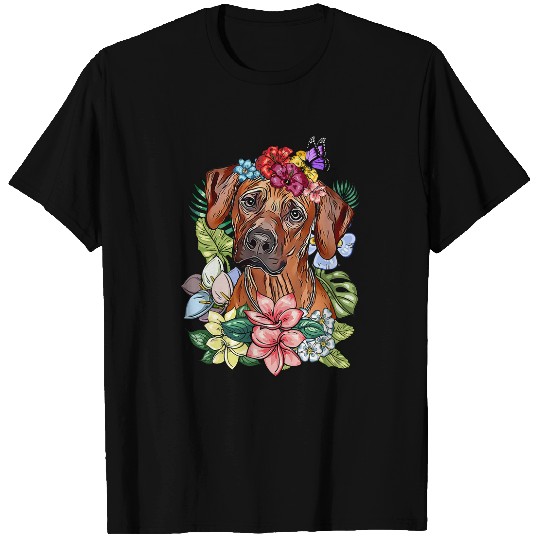Rhodesian Ridgeback Dog Botanical Plant Flower Floral T-Shirts