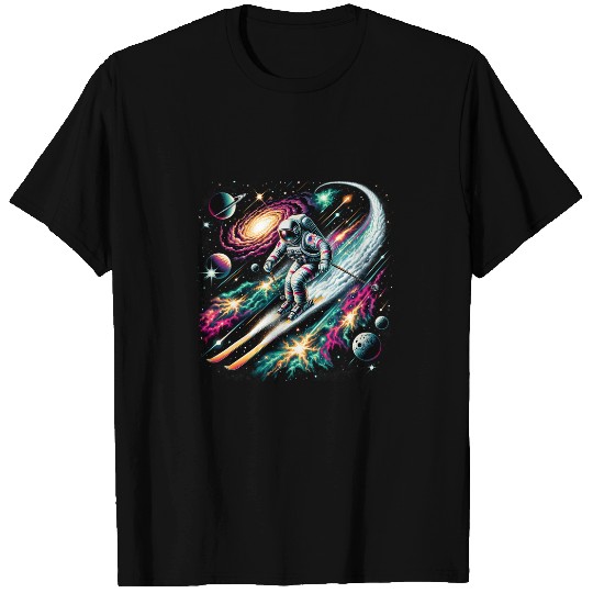Skis and Skis Poles on Skier Astronaut Skiing T-Shirts