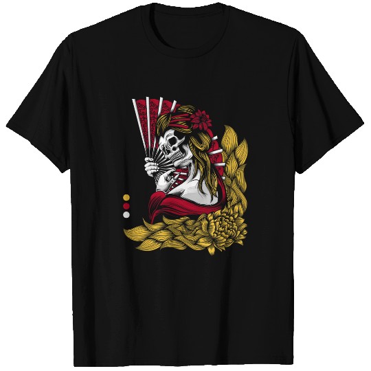 Japanese Geisha Skeletons Lotus Streetwear T-Shirts
