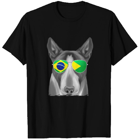 Miniature Bull Terrier Dog Brazil Flag Sunglasses T-Shirts