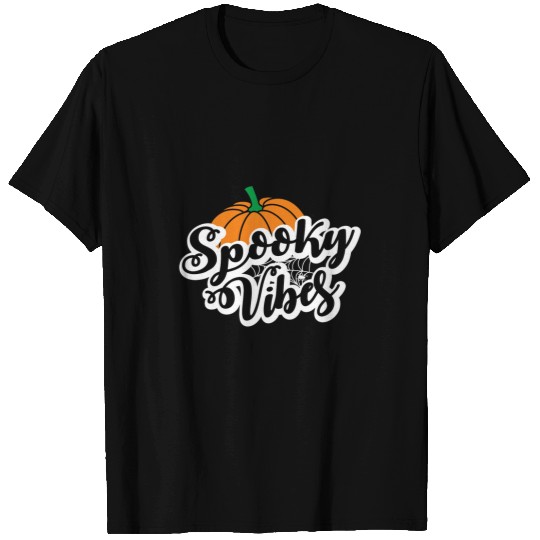 Spooky Vibes Pumpkin and Spiderweb Halloween T-Shirts