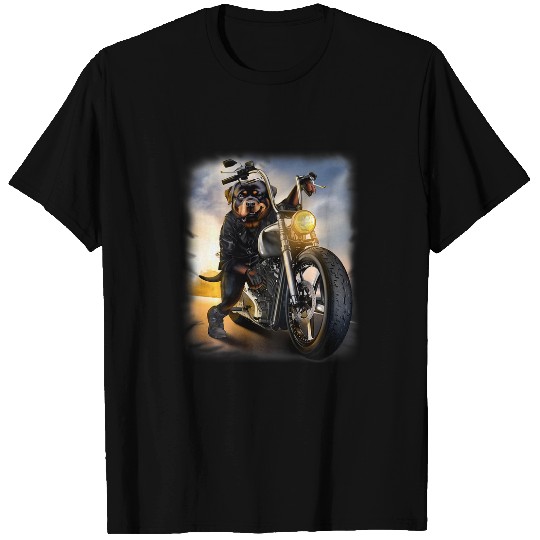 Rottweiler Dog Riding Chopper Motorcycle T-Shirts