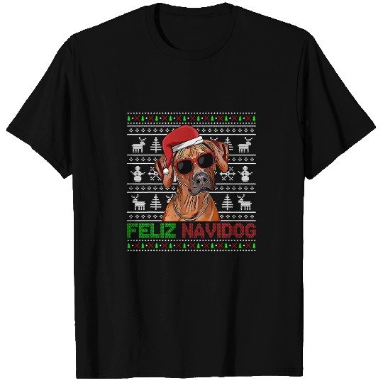 Rhodesian Ridgeback Dog Feliz Navidog Funny Christmas T-Shirts
