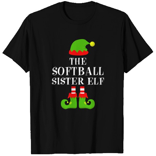 Softball Sister Elf Family Matching Christmas Pajama Girls T-Shirts