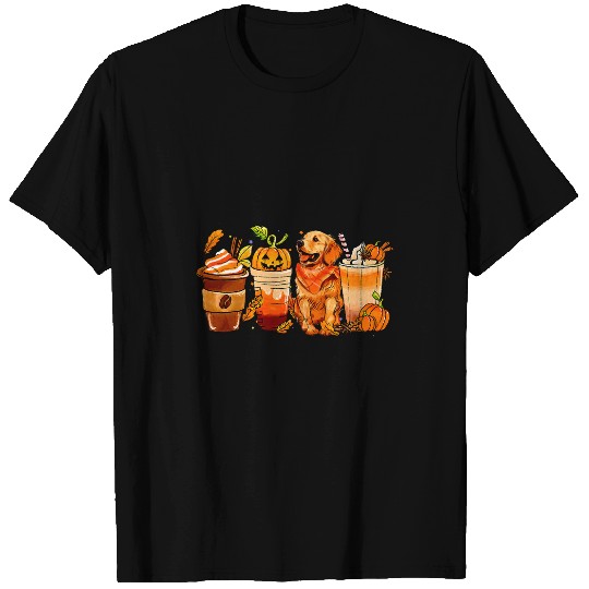 Pumpkin Spice Coffee Golden Retriever Dog Fall Thanksgiving T-Shirts