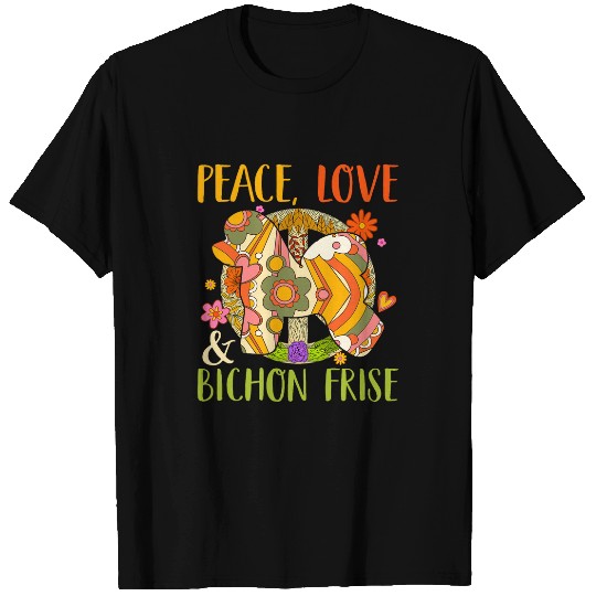 Peace Love And Bichon Frise Floral Dog Matching Owner T-Shirts