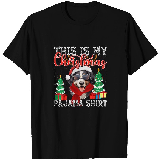 Funny xmass Pajama Reindeer Australian Shepherd Christmas T-Shirts