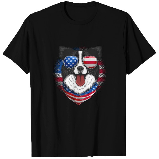 Patriotic Border Collie 4th of July USA vintages Merica Funny T-Shirts