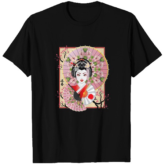Japanese Geisha Girl vintages Sakura Cherry Blossom Flowers T-Shirts