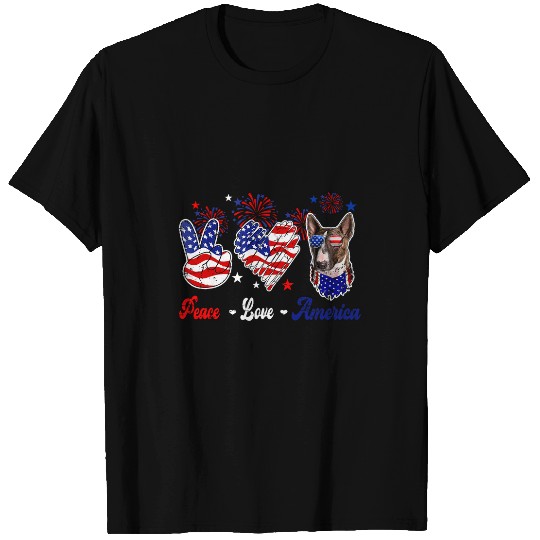Peace Love America Cute Bull Terrier Sunglasses Fireworks T-Shirts
