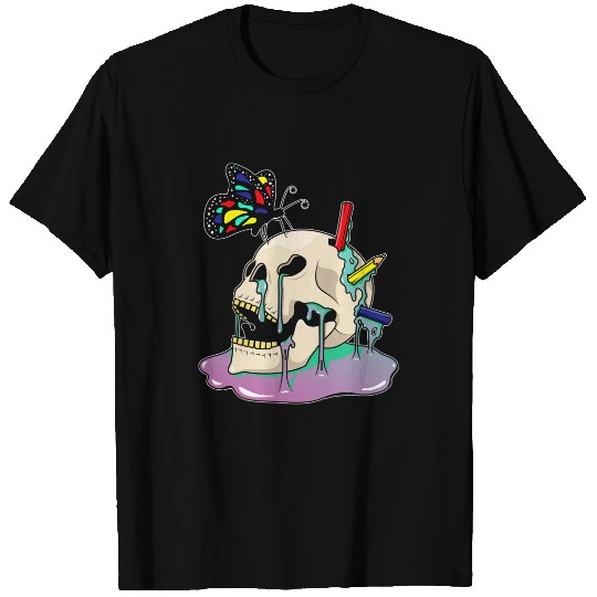 Pastel Goth Skull Aesthetic Butterfly Art Teaching T-Shirts