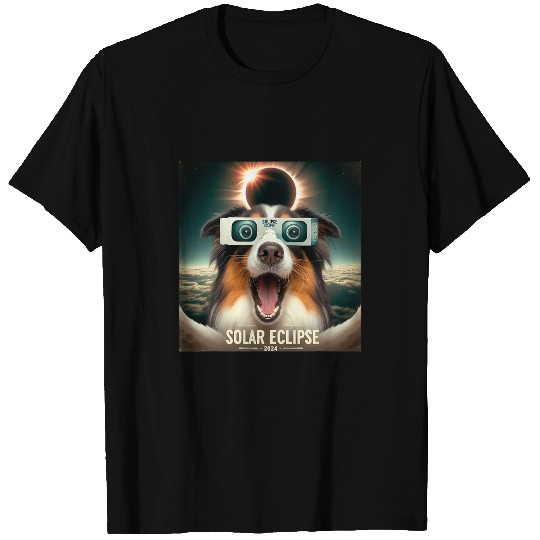 Funny Selfie Australian Shepherd Womens Mens Solar Eclipse T-Shirts