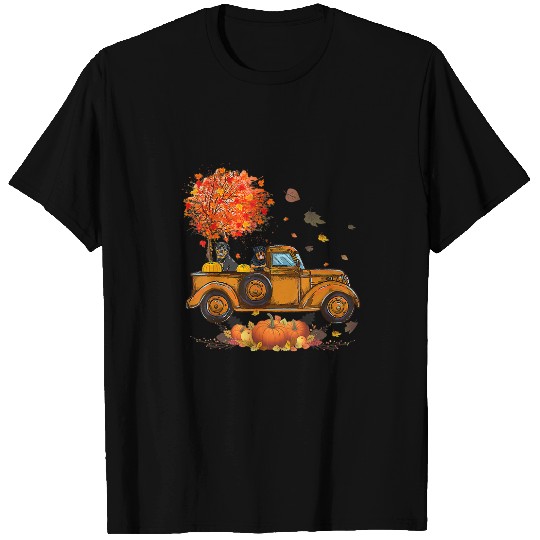 Dog Rottweiler Pumpkins Truck Autumn Leaf Fall Thanksgiving T-Shirts