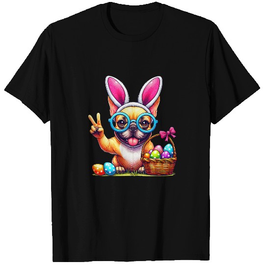 Funny Peace Sign Hand French Bulldog Easter French Bulldog T-Shirts