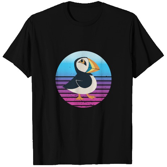 Retro Sunset Puffin Bird Lover Seabird Lover Puffin Lover T-Shirts
