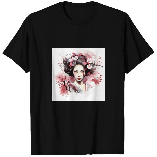Japanese Elegance Geishas Blossom Vector T-Shirts