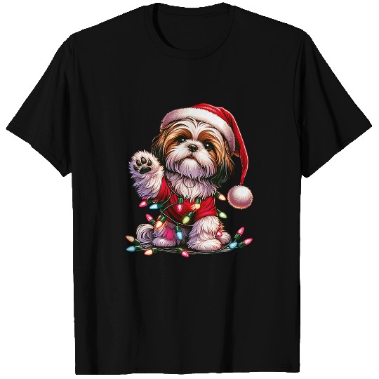 Peace Sign Hand Shih Tzu Santa Christmas Dog Pajamas T-Shirts