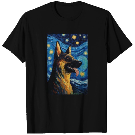 German Shepherd Dog Doggy Van Gogh Style Starry Night T-Shirts