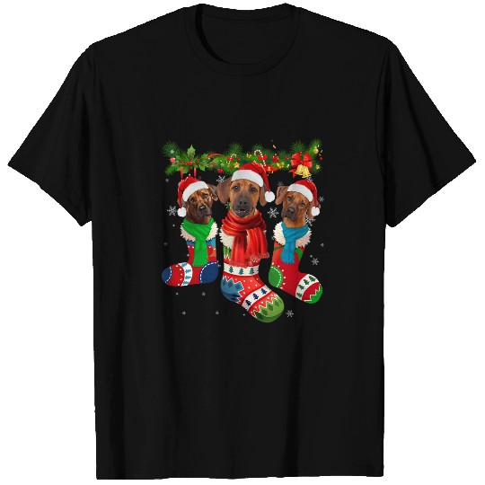 Rhodesian Ridgeback In Christmas Socks T-Shirts
