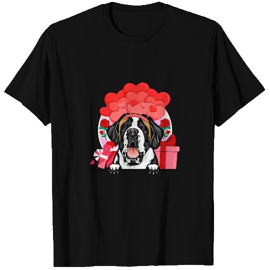 Saint Bernard Valentines Day Dog Hearts balloons Flowers T-Shirts