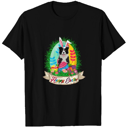 Happy Easter Bunny Border Collie With Easter Eggs Lover T-Shirts