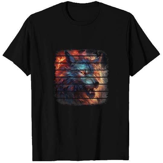 Retro cosmic fierce white lone wolfs with Fires anime art T-Shirts