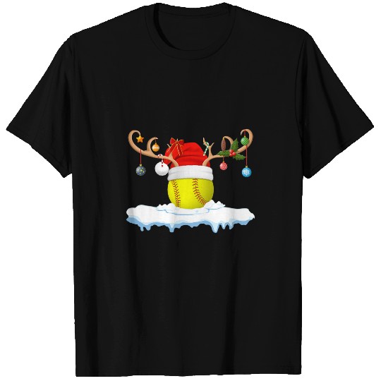 Discover Softball Sports Lover Reindeer Santa Hat Softball Christmas T-Shirts