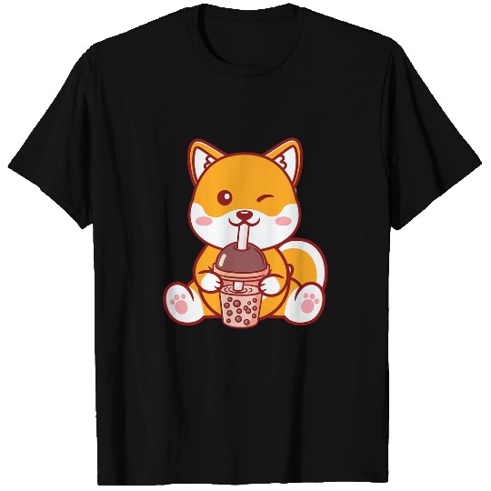 Dog Shiba Inu Bubble Tea Japanese Shiba Inu Kawaii Boba Tea Anime T-Shirts