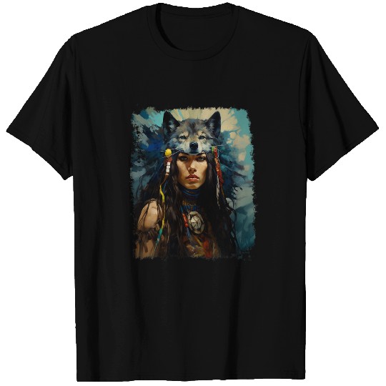 Discover Native American Girl Female wolfs Spiritual Animal T-Shirts