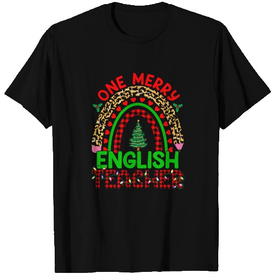 One Merry English Teacher Rainbow buffalo plaids xmass Tree 2 T-Shirts