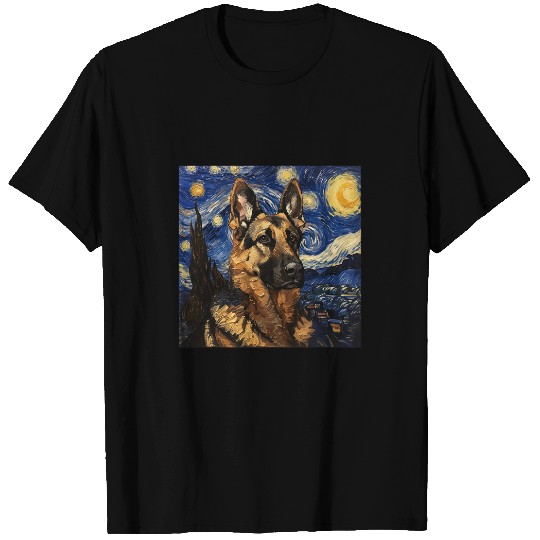 German Shepherd Dog Van Gogh Style Starry Night 1 T-Shirts