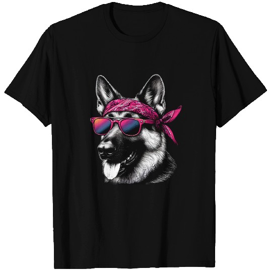 German Shepherd Wearing A Pink Bandana Headband Sunglasses T-Shirts