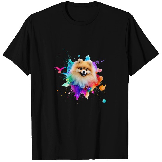 Pomeranian Colorful Paint Splashes Abstract Art Dog T-Shirts