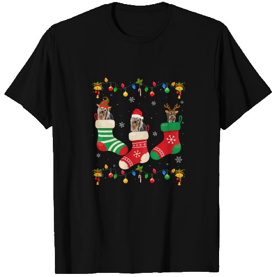 Discover Santa Hat xmass Light Three Yorkshire Terrier Christmas Socks T-Shirts