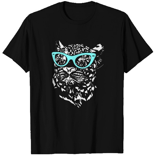 Leopard jaguarss panthers in Cat Lady Glasses Funny Art Graphic T-Shirts