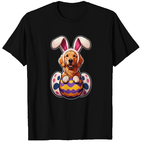 Labrador Golden Retriever Bunny Ears Eggs Cute Easter Dog T-Shirts