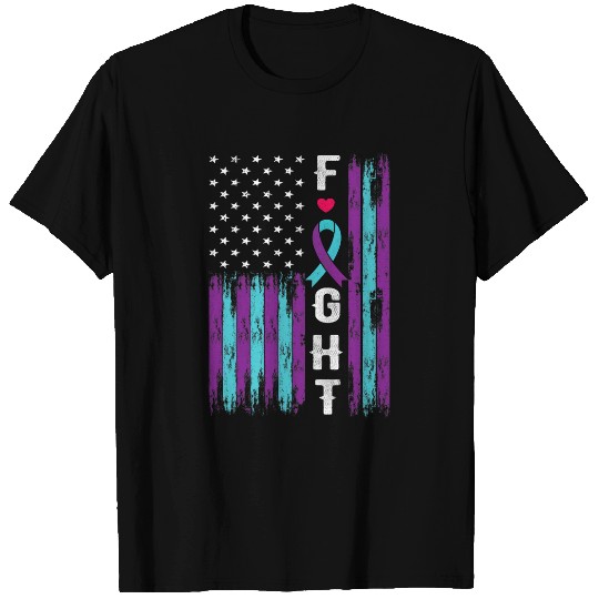 suicides Prevention Awareness Fight USA Flag Teal And Purple T-Shirts