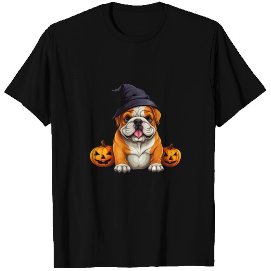 Scary Bulldog Holding Jack O lantern Pumpkin Halloween T-Shirts