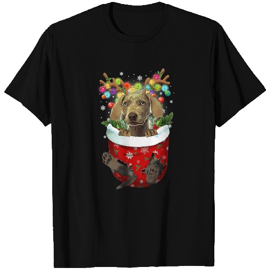 Weimaraner Snow Pocket Dogs Christmas Pocket T-Shirts