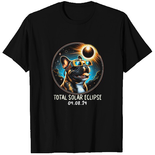 Solar Eclipse French Bulldog Wearing Glasses April 8 2024 1 T-Shirts
