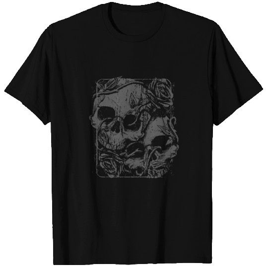 Skull Roses Mycologist Art of Aesthetic Goth Punk Valentines T-Shirts