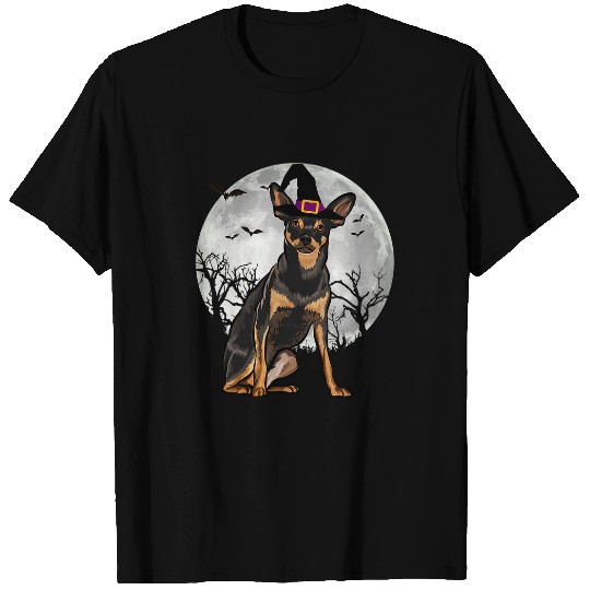 Scary Miniature Pinscher Dog Witch Hat Halloween T-Shirts