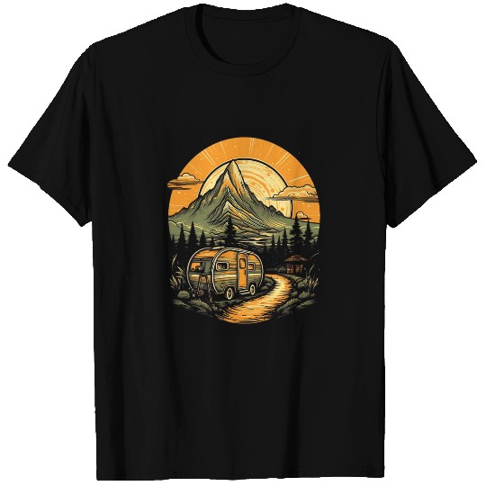 Teardrop Trailer RV Camping Camper Tiny House Mountain 3 T-Shirts