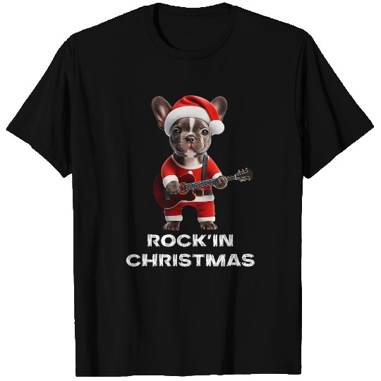 Rockin Christmas French Bulldog Guitar Player Santa Xmas T-Shirts