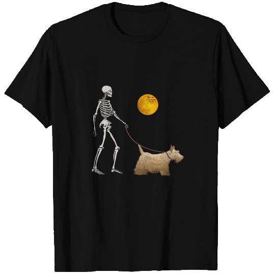 Scottish Terrier Skeletons Dog Walking Halloween Costume T-Shirts