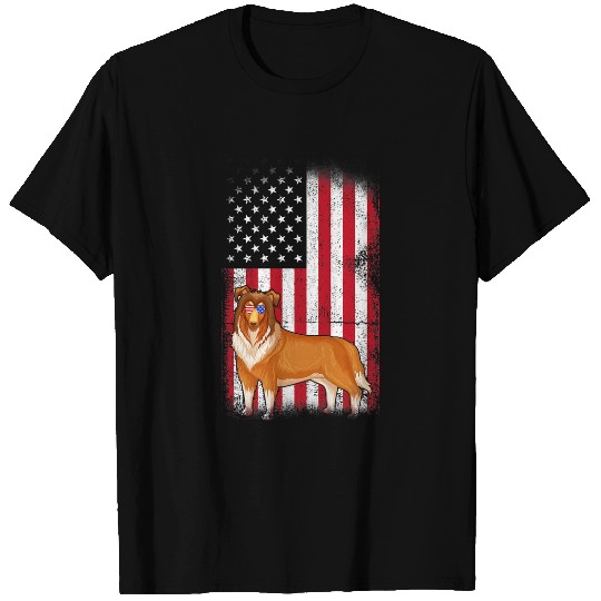Rough Collie Dog USA Flag Boys Girls Men Women 4th Of July T-Shirts