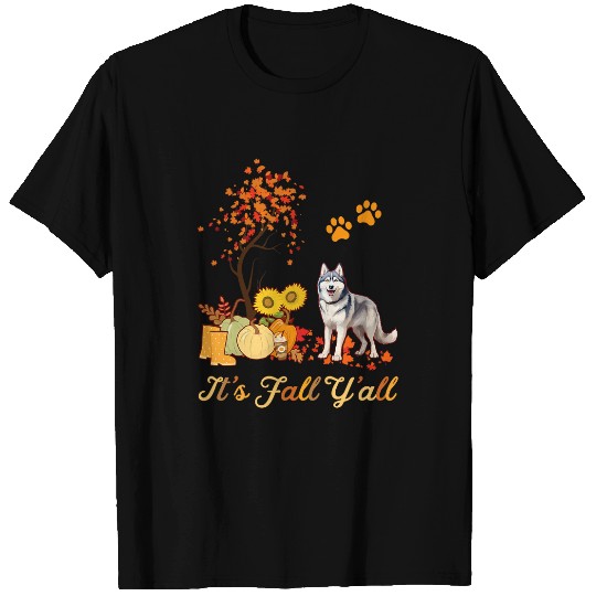 Siberian Husky Fall Leaves Autumn Maple Tree Thanksgiving T-Shirts