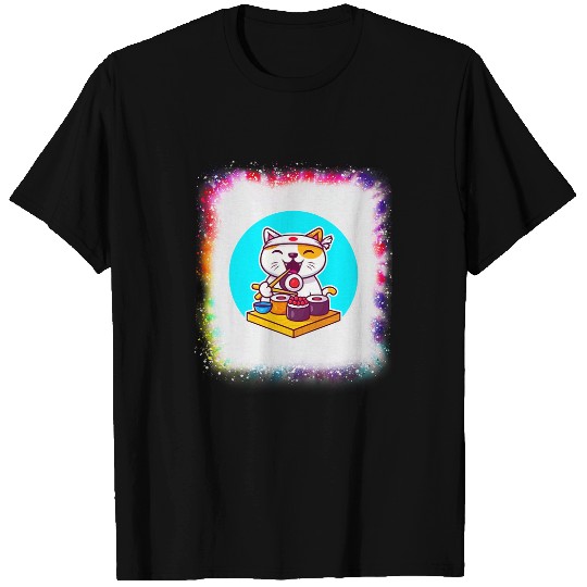 Sushi Cat Daddy Mommy Boy Girl Funny Tie Dye Bleached T-Shirts