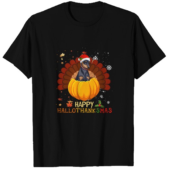 Miniature Pinscher Halloween Christmas Happy Hallothanksmas T-Shirts