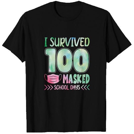 I Survived 100 Masked School Day Funny Watercolor Art T-Shirts
